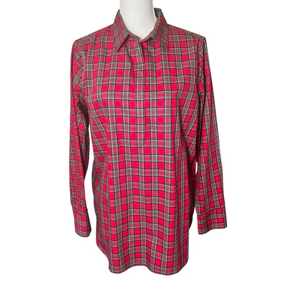 Lands' End Tops - Land’s End Tartan Plaid Popover Size 14 Fall Holiday Classic Casual Long Sleeve